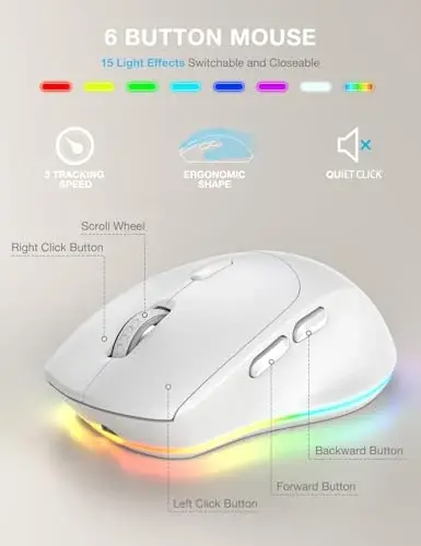 SABLUTE Wireless Keyboard and Mouse Combo, 9 Backlit Effects, Wrist Rest, Phone Holder, 2.4G Lag-Free Ergonomic Keyboards, KM22 MAX Rechargeable Silent Set for Computer, Laptop, Mac, Windows（White） - 5