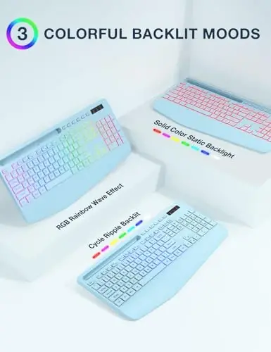 Wireless Keyboard and Mouse Combo, 9 Backlit Effects, Wrist Rest, Phone Holder, 3 DPI Speed, 2.4G Ergonomic Keyboards, KM22 MAX Rechargeable Silent Set for Computer, Laptop, Mac, Windows, Blue-SABLUTE - SABLUTE (1)
