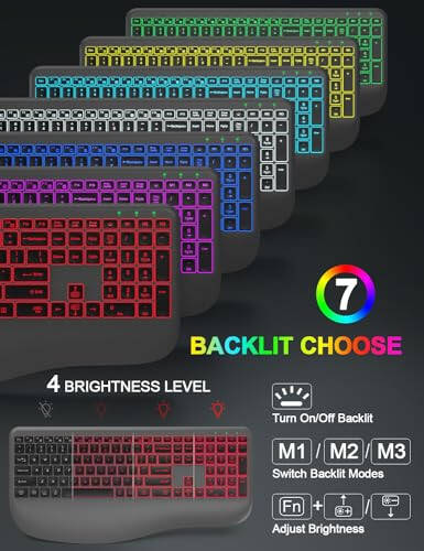 Wireless Keyboard and Mouse Combo, 9 Backlit Effects, Wrist Rest, Silent Light Up Keys, Sleep Mode, 2.4G Rechargeable Ergonomic Cordless Keyboard Mouse Combo for Computer, Laptop, PC, Windows (Grey) - 4