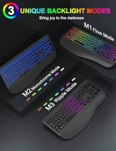 Wireless Keyboard and Mouse Combo, 9 Backlit Effects, Wrist Rest, Silent Light Up Keys, Sleep Mode, 2.4G Rechargeable Ergonomic Cordless Keyboard Mouse Combo for Computer, Laptop, PC, Windows (Grey) - 5