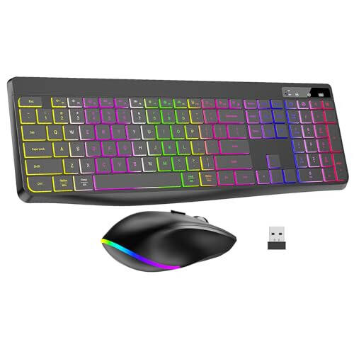 Wireless Keyboard and Mouse Combo Backlit, 2.4Ghz Rechargeable Light Up Keyboard and RGB Mouse, Quiet Ergonomic Wireless Mouse Keyboard for Mac, Windows, Laptop, PC (Black) - 1