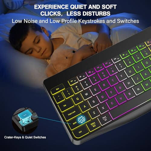 Wireless Keyboard and Mouse Combo Backlit, 2.4Ghz Rechargeable Light Up Keyboard and RGB Mouse, Quiet Ergonomic Wireless Mouse Keyboard for Mac, Windows, Laptop, PC (Black) - 3