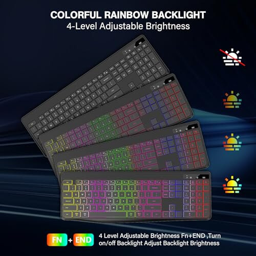 Wireless Keyboard and Mouse Combo Backlit, 2.4Ghz Rechargeable Light Up Keyboard and RGB Mouse, Quiet Ergonomic Wireless Mouse Keyboard for Mac, Windows, Laptop, PC (Black) - 5