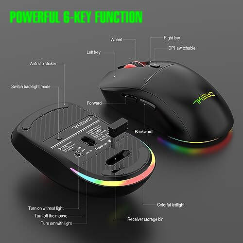 Wireless Keyboard and Mouse Combo, Gaming Keyboard Rechargeable Cool RGB Backlight, 7KEYS Full-Size Keyboard with Ergonomic, Light up Gaming Mouse 3200 DPI for PC Desk/Laptop/MAC - 6