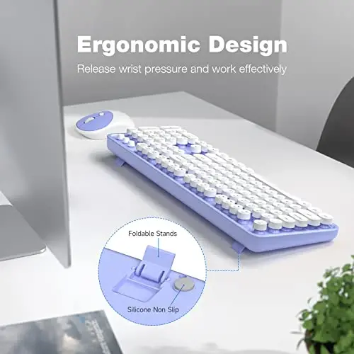 Wireless Keyboard and Mouse Combo - GEEZER Binafsha-Oq To'liq O'lchamli Rangli Klaviatura 104 Tugma - USB 2.4 G Qabul qiluvchi Dumaloq Kalpak Yozuv Mashinasi Klaviaturalari bilan Windows, PC, Noutbuk uchun Ulan va O'yna - 3