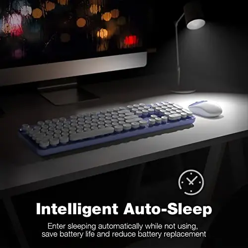 Wireless Keyboard and Mouse Combo - GEEZER Binafsha-Oq To'liq O'lchamli Rangli Klaviatura 104 Tugma - USB 2.4 G Qabul qiluvchi Dumaloq Kalpak Yozuv Mashinasi Klaviaturalari bilan Windows, PC, Noutbuk uchun Ulan va O'yna - 4