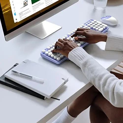 Wireless Keyboard and Mouse Combo - GEEZER Binafsha-Oq To'liq O'lchamli Rangli Klaviatura 104 Tugma - USB 2.4 G Qabul qiluvchi Dumaloq Kalpak Yozuv Mashinasi Klaviaturalari bilan Windows, PC, Noutbuk uchun Ulan va O'yna - 6