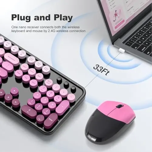 Wireless Keyboard and Mouse Combo - GEEZER Blackpink-Gradient Full-Sized Colorful Keyboard 104 Keys - USB 2.4 G Receiver Plug Play with Round Keycap Typewriter Keyboards, for Windows, PC, Laptop - GEEZER (1)