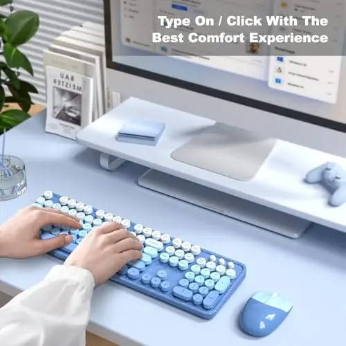 Wireless Keyboard and Mouse Combo - GEEZER Blue-Gradient Full-Sized Colorful Keyboard 104 Keys - USB 2.4 G Receiver Plug Play with Round Keycap Typewriter Keyboards, for Windows, PC, Laptop, Desktop - GEEZER (1)
