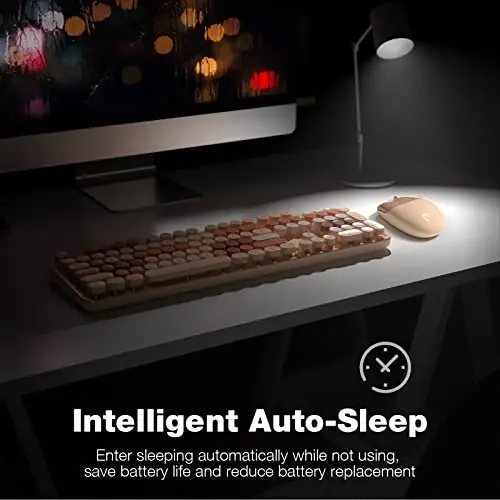 Wireless Keyboard and Mouse Combo - GEEZER Coffee Toʻliq oʻlchamli rangli klaviatura 104 ta tugma - USB 2.4 G qabul qiluvchi Windows, PC, noutbuk, ish stoli uchun dumaloq tugmachali yozuv mashinkasi klaviaturalari bilan Plug and Play - 4