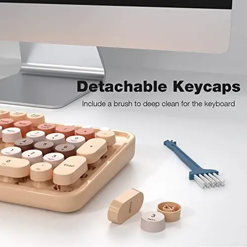 Wireless Keyboard and Mouse Combo - GEEZER Coffee Toʻliq oʻlchamli rangli klaviatura 104 ta tugma - USB 2.4 G qabul qiluvchi Windows, PC, noutbuk, ish stoli uchun dumaloq tugmachali yozuv mashinkasi klaviaturalari bilan Plug and Play - 5