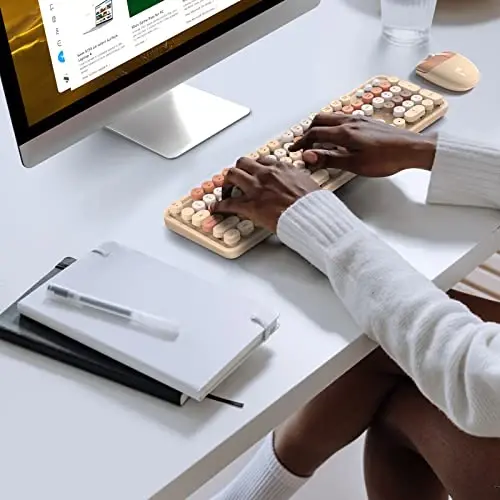 Wireless Keyboard and Mouse Combo - GEEZER Coffee Toʻliq oʻlchamli rangli klaviatura 104 ta tugma - USB 2.4 G qabul qiluvchi Windows, PC, noutbuk, ish stoli uchun dumaloq tugmachali yozuv mashinkasi klaviaturalari bilan Plug and Play - 6