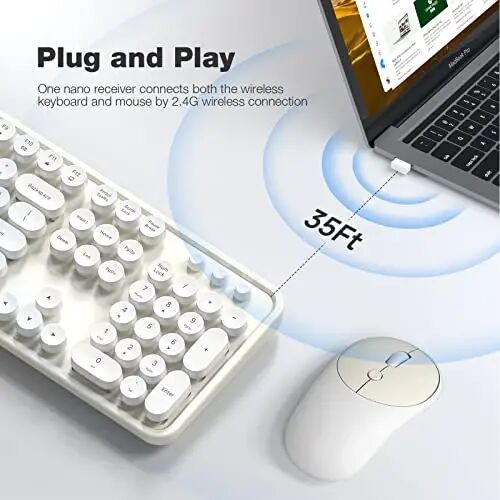 Wireless Keyboard and Mouse Combo - GEEZER Cream-White Full-Sized Colorful Keyboard 104 Keys - USB 2.4 G Receiver Plug and Play with Round Keycap Typewriter Keyboards, for Windows, PC, Laptop, Desktop - 2