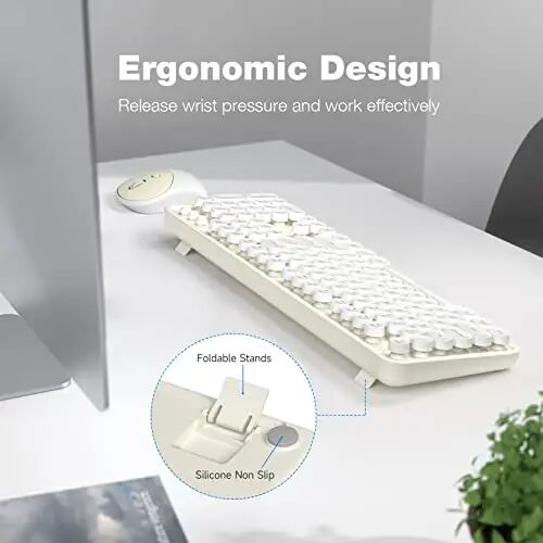 Wireless Keyboard and Mouse Combo - GEEZER Cream-White Full-Sized Colorful Keyboard 104 Keys - USB 2.4 G Receiver Plug and Play with Round Keycap Typewriter Keyboards, for Windows, PC, Laptop, Desktop - 3