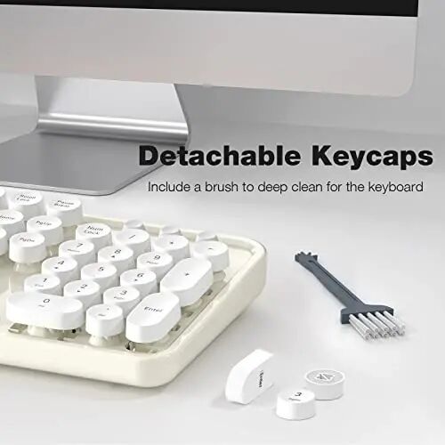 Wireless Keyboard and Mouse Combo - GEEZER Cream-White Full-Sized Colorful Keyboard 104 Keys - USB 2.4 G Receiver Plug and Play with Round Keycap Typewriter Keyboards, for Windows, PC, Laptop, Desktop - 5
