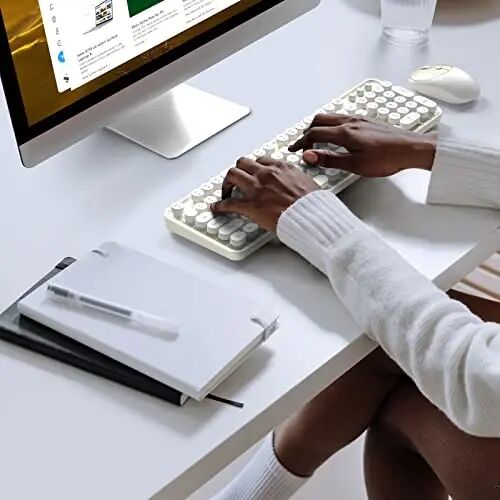 Wireless Keyboard and Mouse Combo - GEEZER Cream-White Full-Sized Colorful Keyboard 104 Keys - USB 2.4 G Receiver Plug and Play with Round Keycap Typewriter Keyboards, for Windows, PC, Laptop, Desktop - 6