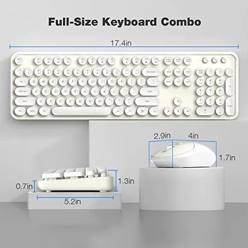 Wireless Keyboard and Mouse Combo - GEEZER Cream-White Full-Sized Colorful Keyboard 104 Keys - USB 2.4 G Receiver Plug and Play with Round Keycap Typewriter Keyboards, for Windows, PC, Laptop, Desktop - 7