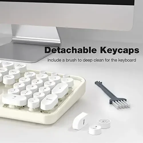 Wireless Keyboard and Mouse Combo - GEEZER Cream-White Full-Sized Colorful Keyboard 104 Keys - USB 2.4 G Receiver Plug and Play with Round Keycap Typewriter Keyboards, for Windows, PC, Laptop, Desktop - 5