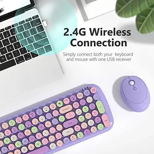 Wireless Keyboard and Mouse Combo - GEEZER Lilac Purple Round Keycap Keyboard 100 Keys - USB 2.4G Receiver Plug Play Typewriter Keyboards for Windows, PC, Laptop, Desktop - 2