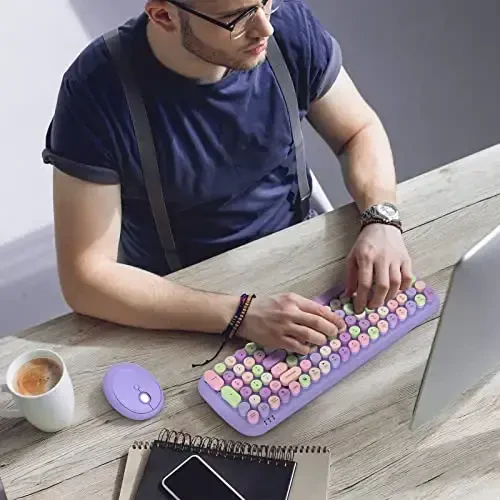 Wireless Keyboard and Mouse Combo - GEEZER Lilac Purple Round Keycap Keyboard 100 Keys - USB 2.4G Receiver Plug Play Typewriter Keyboards for Windows, PC, Laptop, Desktop - 3