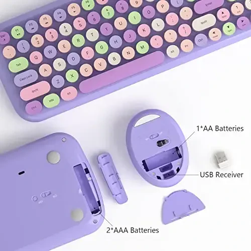 Wireless Keyboard and Mouse Combo - GEEZER Lilac Purple Round Keycap Keyboard 100 Keys - USB 2.4G Receiver Plug Play Typewriter Keyboards for Windows, PC, Laptop, Desktop - 4