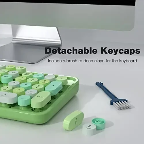 Wireless Keyboard and Mouse Combo - GEEZER Olive Green Toʻliq oʻlchamli Rangli Klaviatura 104 Keys - USB 2.4 G Receiver Plug and Play Dumaloq Keycap Typewriter Klaviaturalari bilan, Windows, PC, Laptop, Desktop uchun - 4