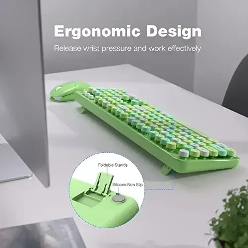 Wireless Keyboard and Mouse Combo - GEEZER Olive Green Toʻliq oʻlchamli Rangli Klaviatura 104 Keys - USB 2.4 G Receiver Plug and Play Dumaloq Keycap Typewriter Klaviaturalari bilan, Windows, PC, Laptop, Desktop uchun - 5