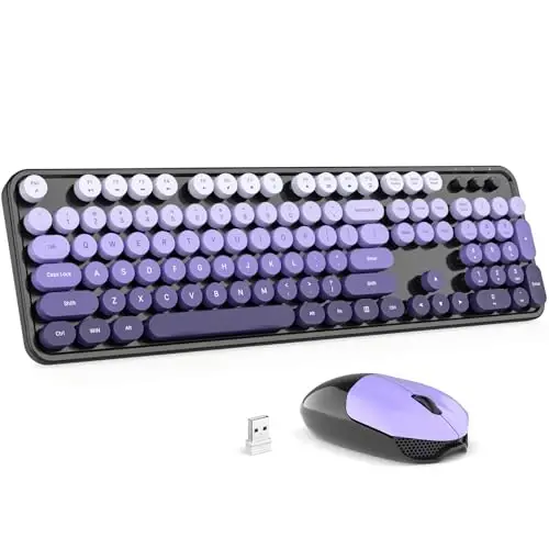 Wireless Keyboard and Mouse Combo - GEEZER Qora-Binafsha To'liq O'lchamli Rangli Klaviatura 104 Tugma - USB 2.4 G Qabul qilgich Dumaloq Kalpakli Yozuv Mashinasi Klaviaturasi bilan Windows, PC, Noutbuk, Stol uchun ulang va o'ynang 