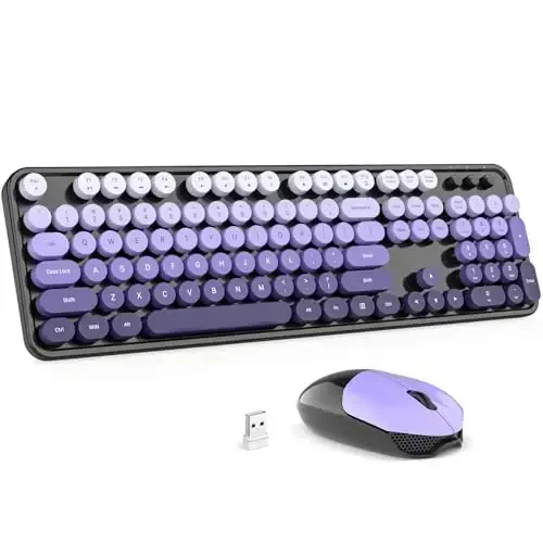 Wireless Keyboard and Mouse Combo - GEEZER Qora-Binafsha To'liq O'lchamli Rangli Klaviatura 104 Tugma - USB 2.4 G Qabul qilgich Dumaloq Kalpakli Yozuv Mashinasi Klaviaturasi bilan Windows, PC, Noutbuk, Stol uchun ulang va o'ynang - GEEZER