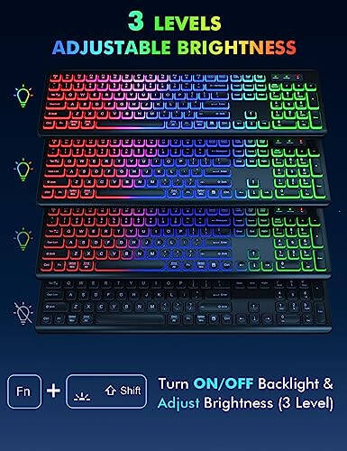 Wireless Keyboard and Mouse Combo - RGB Backlit, Rechargeable & Light Up Letters, Full-Size, Ergonomic Tilt Angle, Sleep Mode, 2.4GHz Quiet Keyboard Mouse for Mac, Windows, Laptop, PC, Trueque - 2