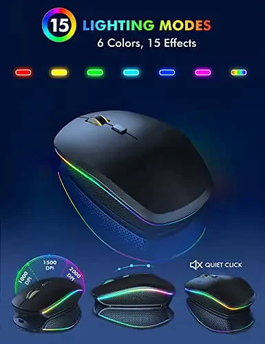 Wireless Keyboard and Mouse Combo - RGB Backlit, Rechargeable & Light Up Letters, Full-Size, Ergonomic Tilt Angle, Sleep Mode, 2.4GHz Quiet Keyboard Mouse for Mac, Windows, Laptop, PC, Trueque - 6