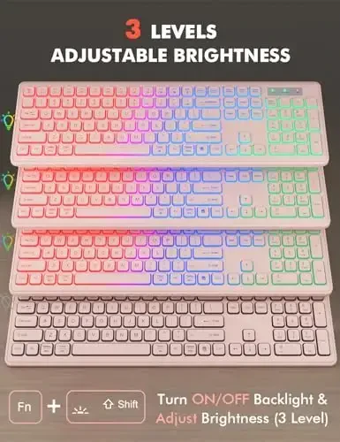 Wireless Keyboard and Mouse Combo - RGB Backlit, Rechargeable & Light Up Letters, Full-Size, Ergonomic Tilt Angle, Sleep Mode, 2.4GHz Quiet Keyboard Mouse for Mac, Windows, Laptop, PC, Trueque, Pink - TRUEQUE