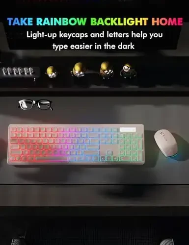 Wireless Keyboard and Mouse Combo - RGB Backlit, Rechargeable & Light Up Letters, Full-Size, Ergonomic Tilt Angle, Sleep Mode, 2.4GHz Quiet Keyboard Mouse for Mac, Windows, Laptop, PC, Trueque, Pink - 5