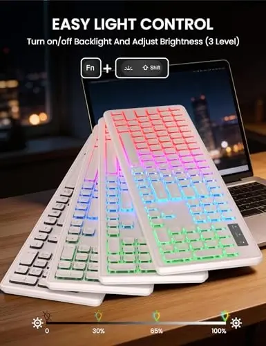 Wireless Keyboard and Mouse Combo, RGB Backlit, Rechargeable & Light Up Letters, Full-Size, Soft Typing, Sleep Mode, 2.4GHz Quiet Keyboard Set for Mac, Windows, Laptop, PC, Trueque KM42Pro - TRUEQUE (1)