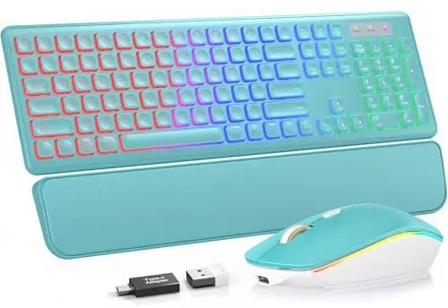 Wireless Keyboard and Mouse Combo, RGB Backlit, Rechargeable & Light Up Letters, Full-Size, Soft Typing, Sleep Mode, 2.4GHz Quiet Keyboard Set for Mac, Windows, Laptop, PC, Trueque KM42Pro - 1