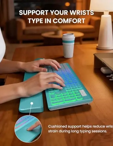 Wireless Keyboard and Mouse Combo, RGB Backlit, Rechargeable & Light Up Letters, Full-Size, Soft Typing, Sleep Mode, 2.4GHz Quiet Keyboard Set for Mac, Windows, Laptop, PC, Trueque KM42Pro - 3
