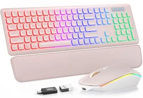 Wireless Keyboard and Mouse Combo, RGB Backlit, Rechargeable & Light Up Letters, Full-Size, Soft Typing, Sleep Mode, 2.4GHz Quiet Keyboard Set for Mac, Windows, Laptop, PC, Trueque KM42Pro - TRUEQUE