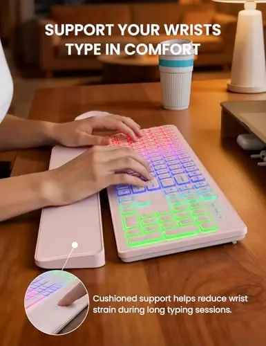 Wireless Keyboard and Mouse Combo, RGB Backlit, Rechargeable & Light Up Letters, Full-Size, Soft Typing, Sleep Mode, 2.4GHz Quiet Keyboard Set for Mac, Windows, Laptop, PC, Trueque KM42Pro - 3