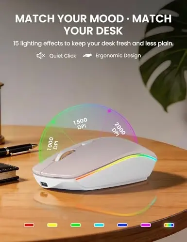 Wireless Keyboard and Mouse Combo, RGB Backlit, Rechargeable & Light Up Letters, Full-Size, Soft Typing, Sleep Mode, 2.4GHz Quiet Keyboard Set for Mac, Windows, Laptop, PC, Trueque KM42Pro - 6