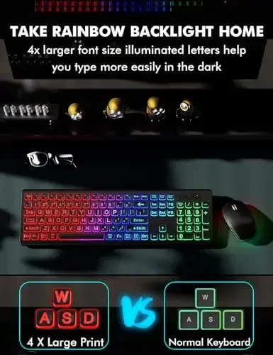 Wireless Keyboard and Mouse Combo, RGB Backlit, Rechargeable & Light Up Letters, Full-Size, Soft Typing, Sleep Mode, 2.4GHz Quiet Keyboard Set for Mac, Windows, Laptop, PC, Trueque (Matte Black) - TRUEQUE (1)