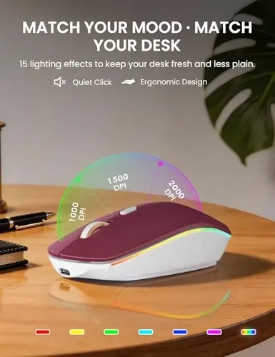 Wireless Keyboard and Mouse Combo with 7 Colored Backlits, Wrist Rest, Rechargeable Ergonomic Keyboard with Phone Holder, Silent Lighted Full Size Combo for Windows, Mac, PC, Laptop-Trueque (White) - 6