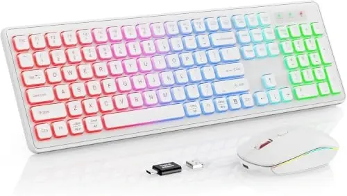 Wireless Keyboard and Mouse Combo with RGB Backlit, Rechargeable | Light Up Letters, Full-Size, Soft Typing, Sleep Mode, 2.4GHz Quiet Keyboard Set for Mac, Windows, Laptop, PC, Trueque KM42Pro - 1