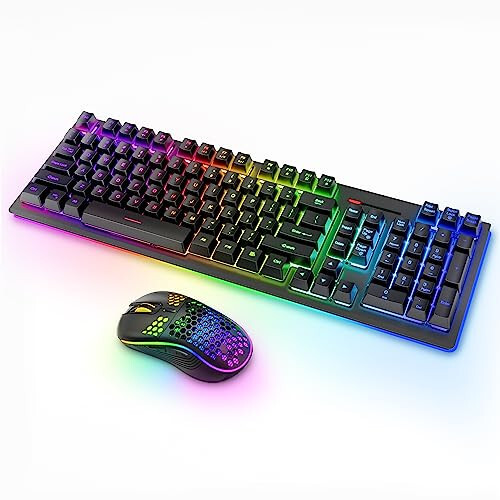 Wireless Keyboard and Mouse RGB Backlit Combo, MOOJAY Rechargeable 2.4G Light Up Cordless Gaming Keyboard with Ergonomic Wireless Wired Dual Mode Mice Set, for PC/Laptop/Windows/Mac - Black - 1