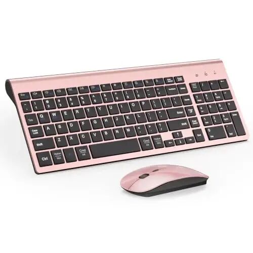 Wireless Keyboard and Mouse Ultra Slim Combo, Dual System - Rose Gold Black | TopMate 2.4G Silent Compact 2400DPI Mouse and Scissor Switch Keyboard Set with Cover and Batteries, for PC/Laptop/Windows/Mac - 1