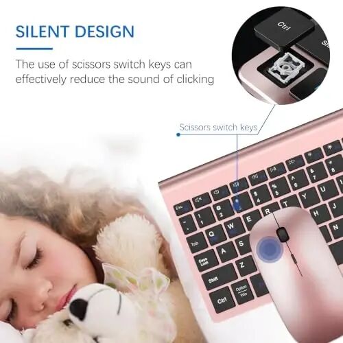 Wireless Keyboard and Mouse Ultra Slim Combo, Dual System - Rose Gold Black | TopMate 2.4G Silent Compact 2400DPI Mouse and Scissor Switch Keyboard Set with Cover and Batteries, for PC/Laptop/Windows/Mac - 2