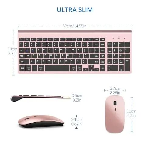 Wireless Keyboard and Mouse Ultra Slim Combo, Dual System - Rose Gold Black | TopMate 2.4G Silent Compact 2400DPI Mouse and Scissor Switch Keyboard Set with Cover and Batteries, for PC/Laptop/Windows/Mac - 6
