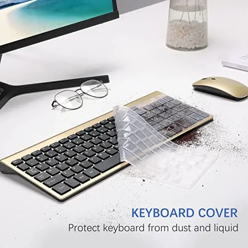 Wireless Keyboard and Mouse Ultra Slim Combo, TopMate 2.4G Silent Compact USB 2400DPI Mouse and Scissor Switch Keyboard Set with Cover, Batteries Included, for PC/Laptop/Windows/Mac - Gold Black - 5