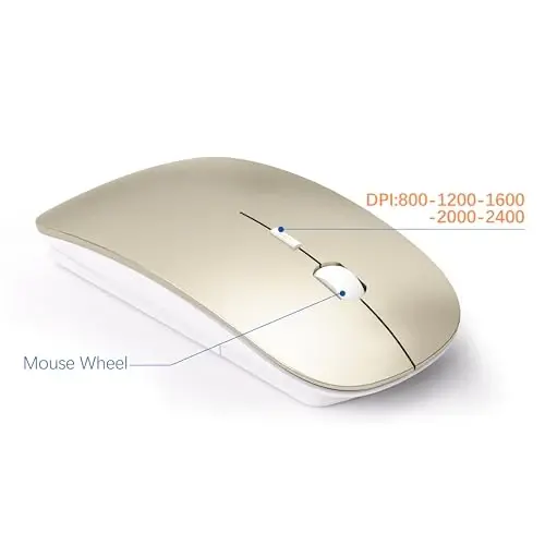 Wireless Keyboard and Mouse Ultra Slim Combo, TopMate 2.4G Silent Compact USB 2400DPI Mouse and Scissor Switch Keyboard Set with Cover, Batteries Included, for PC/Laptop/Windows/Mac - Gold White - 4