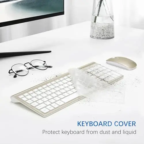 Wireless Keyboard and Mouse Ultra Slim Combo, TopMate 2.4G Silent Compact USB 2400DPI Mouse and Scissor Switch Keyboard Set with Cover, Batteries Included, for PC/Laptop/Windows/Mac - Gold White - 5