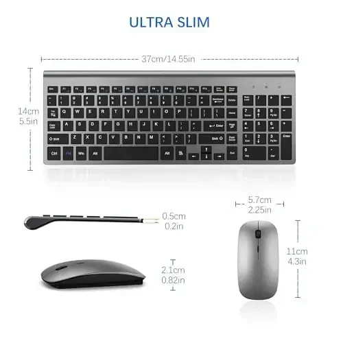 Wireless Keyboard and Mouse Ultra Slim Combo, TopMate 2.4G Silent Compact USB 2400DPI Mouse and Scissor Switch Keyboard Set with Cover, Batteries Included, for PC/Laptop/Windows/Mac - Gray Black - 6